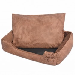 Lit pour chiens avec coussin Cuir artificiel PU Taille S Beige 