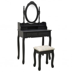 coiffeuse avec tabouret Noir 75x69x140 cm Paulownia 