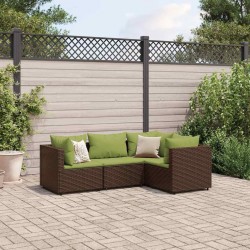 Salon de jardin 4 pcs avec coussins Marron Résine tressée 