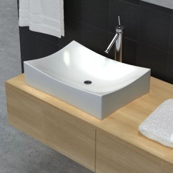 vidaXL Lavabo de salle de bain en céramique Blanc brillant 