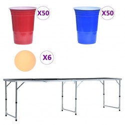 Table de bière-pong pliable avec tasses et balles 240 cm 