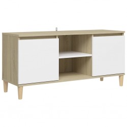 vidaXL Meuble TV et pieds en bois Blanc et chêne sonoma 103,5x35x50 cm 