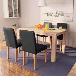 Table et chaises 5 pcs Cuir synthétique Chêne Noir 