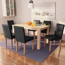 Table et chaises 7 pcs Cuir synthétique Chêne Noir 