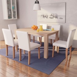 Table et chaises 7 pcs Cuir synthétique Chêne Couleur crème 