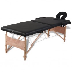 vidaXL Table pliable de massage Noir 2 zones avec cadre en bois 