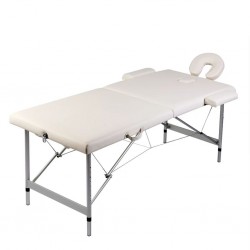 vidaXL Table pliable de massage Blanc crème 2 zones cadre en aluminium 