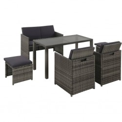 Meuble à dîner de jardin 6 pcs et coussins Résine tressée Gris 