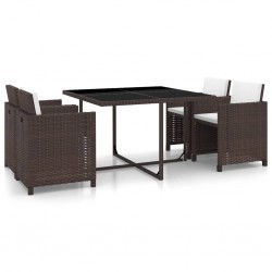 Salon de jardin encastrable 5 pcs avec coussins Rotin Marron 