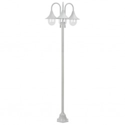 Lampadaire de jardin E27 220 cm Aluminium 3 lanternes Blanc 