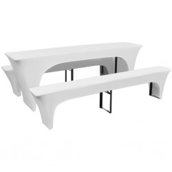 vidaXL Housses de table et bancs Extensibles 3 pcs Blanc 220x50x80 cm 