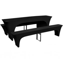 3 housses pour table et bancs de bière Extensible Noir 220 x 70 x 80cm 