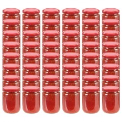 48 pcs Pots à confiture avec couvercle rouge Verre 230 ml 