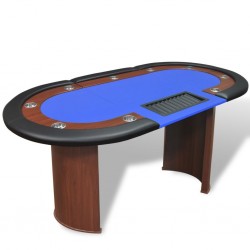 Table de poker pour 10 joueurs avec espace de croupier Bleu  